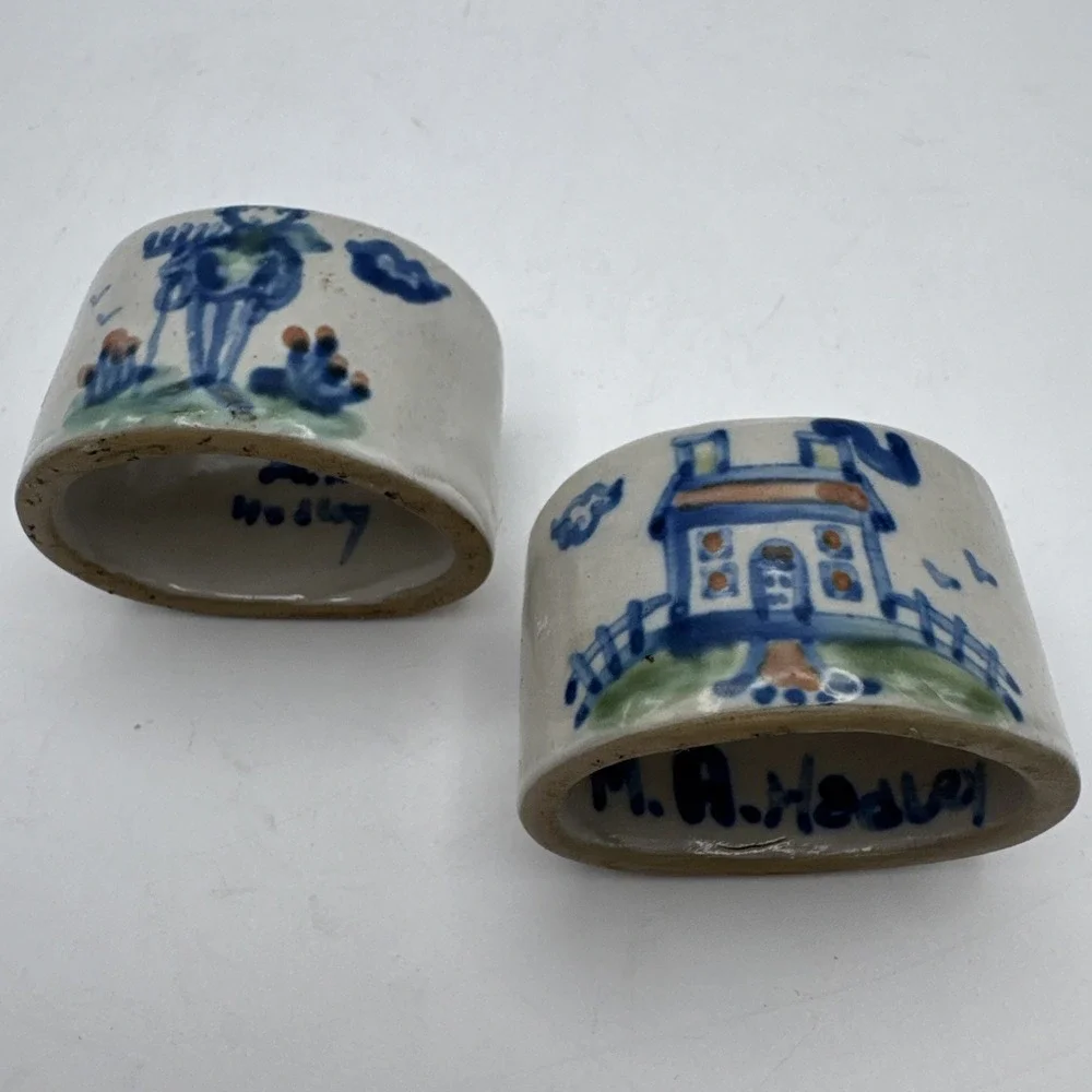 M A Hadley Art Pottery Napkin Rings Set 2 Farmer & Farmhouse‎ House Cottagecore